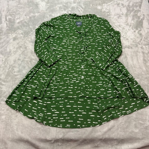 Maeve Anthropologie Green White Cloud Print Tie Neck Blouse Size Small **Read - Picture 2 of 9